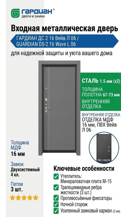 Входная металлическая дверь ДС 2 16 Вейв Л 06