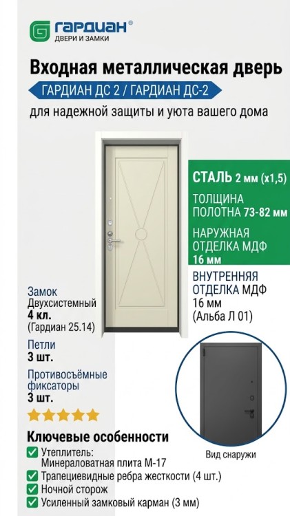 Входная металлическая дверь ДС 2  16 Альба Л 01