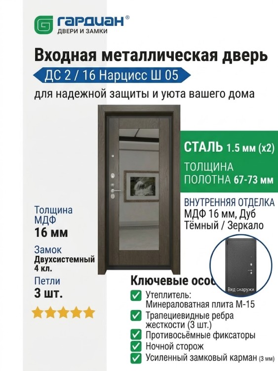 Входная металлическая дверь ДС 2 16 Нарцисс Ш 05