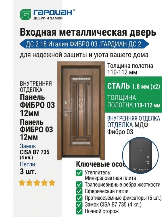 Входная металлическая дверь ДС 2 18 Италия ФИБРО 03