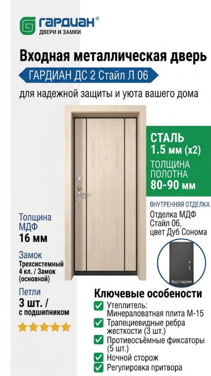 Входная металлическая дверь ДС 2 6 Стайл Л 06
