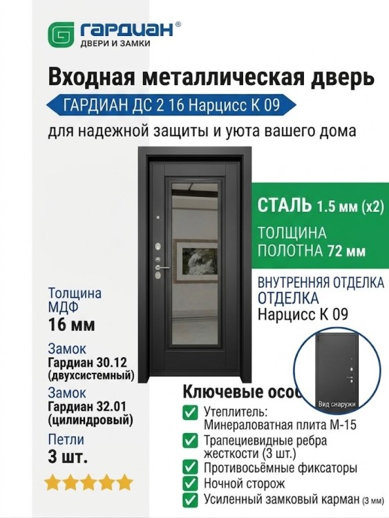Входная металлическая дверь ДС 2 16 Нарцисс К 09