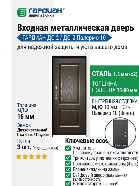 Входная металлическая дверь ДС 2  20 Палермо 10