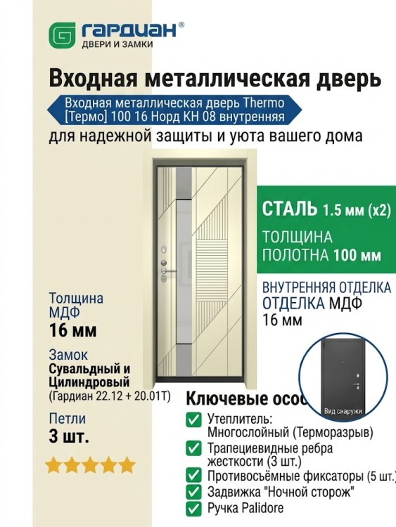 Входная металлическая дверь Thermo [Термо] 100  16 Норд КН 08 внутренняя
